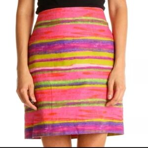 ANN TAYLOR Cotton Blend Multi Color Striped Pencil Skirt SZ 10